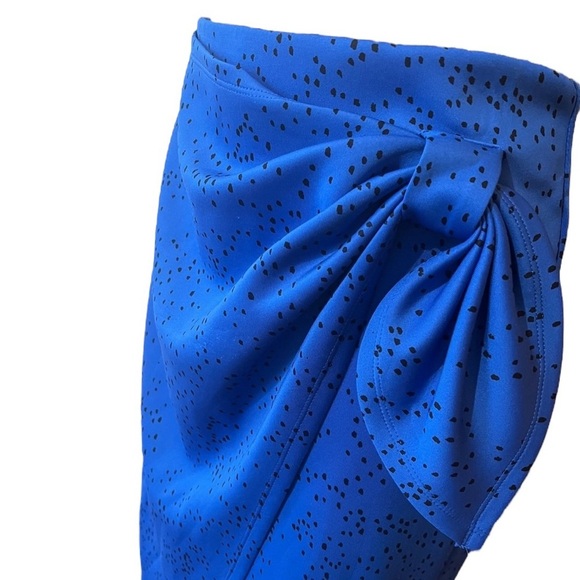 Bold Elements Small Blue Polka Dot Faux Wrap Midi Pencil Skirt Elastic Waist - Picture 3 of 8